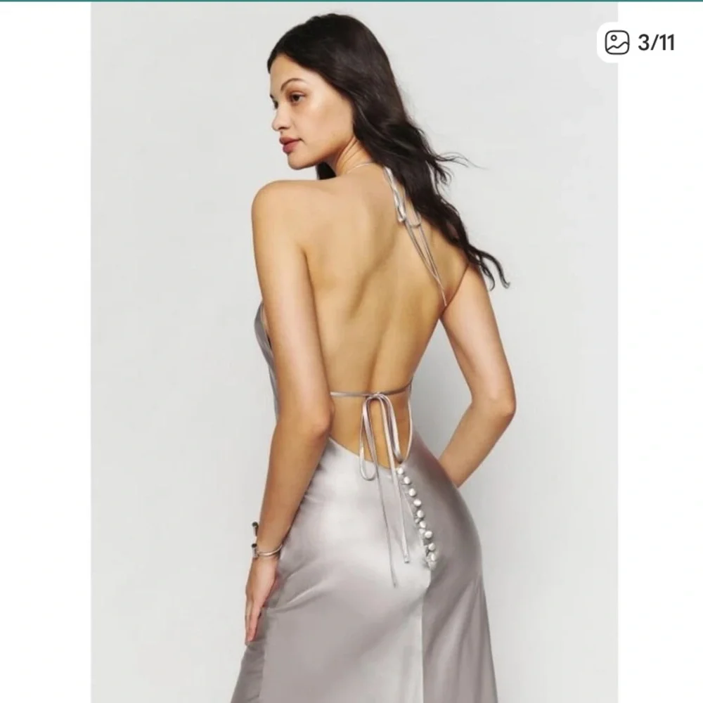 Reformation Silver Satin Dress - Picture 3 of 11